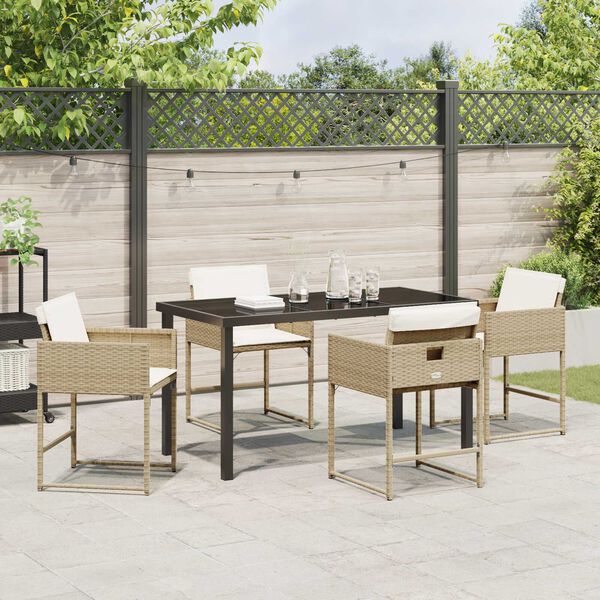 vidaXL Set da Pranzo per Giardino con cuscino 5 pcs Beige polyrattan