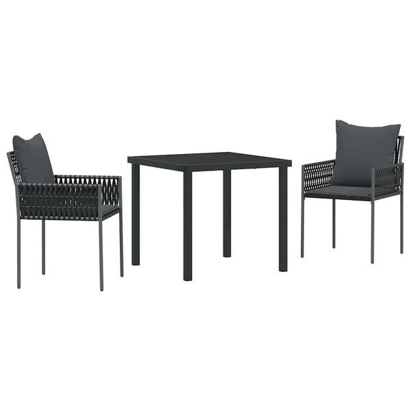 vidaXL Set da Pranzo per Giardino 3 pcs Nero e Grigio Rattan in PE