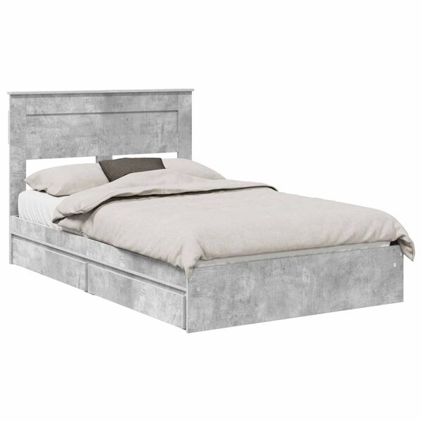 vidaXL Letto con Contenitore con testiera Grigio cemento 135 x 190 cm