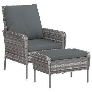 vidaXL Poltrona da Giardino con Poggiapiedi Grigia in Polyrattan