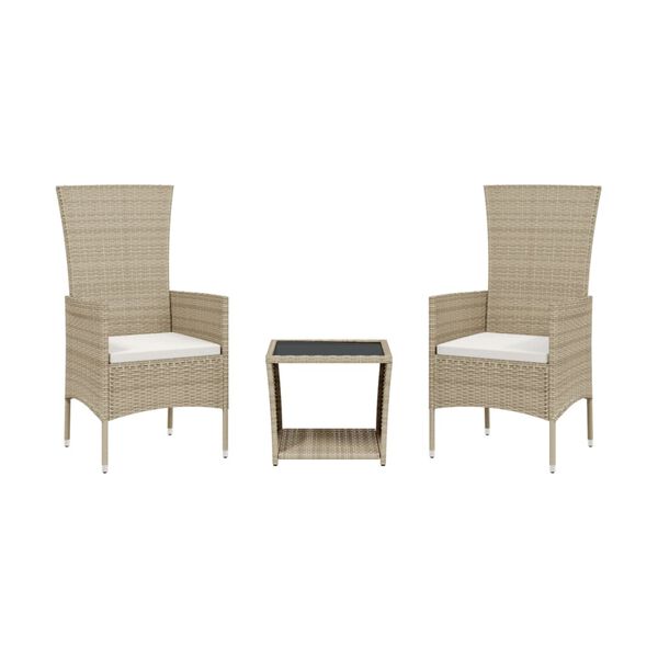 vidaXL Set da Pranzo da Giardino 3 pz con Cuscini Beige in Polyrattan