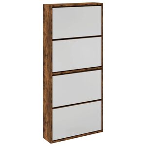 vidaXL Scarpiera con Specchio a 4 Livelli Rovere Fumo 63x17x134 cm
