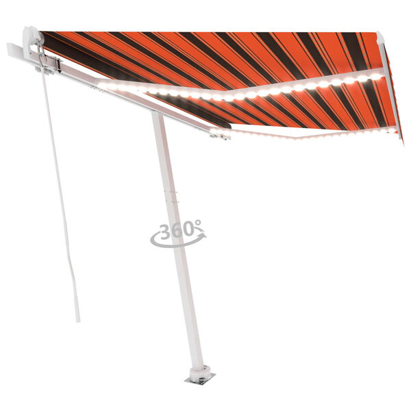 vidaXL Tenda da Sole Manuale con LED 300x250cm Arancione e Marrone