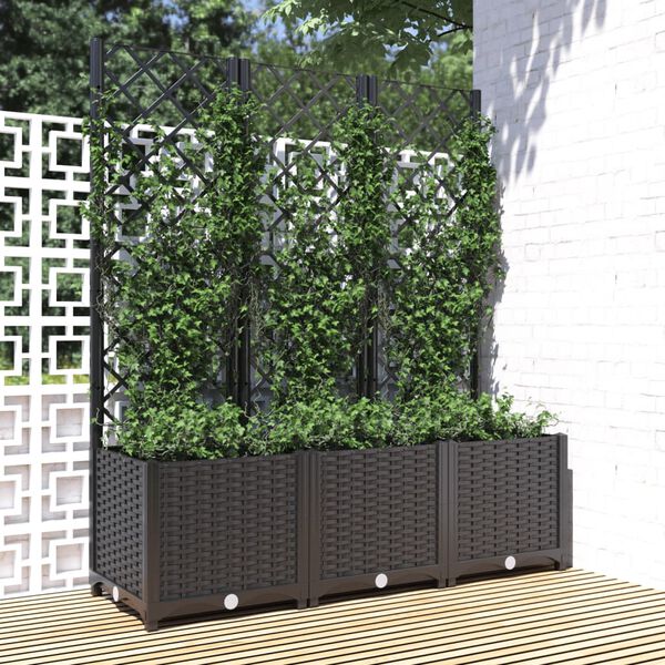vidaXL Fioriera da giardino con traliccio nera 120x40x136 cm PP