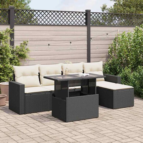 vidaXL Set Divano da Giardino 6 pz con Cuscini Nero in Polyrattan