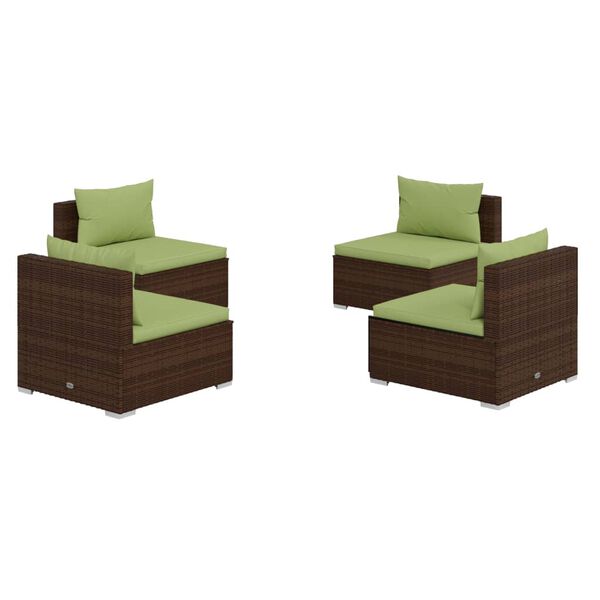 vidaXL Set Divani da Giardino 4 pz con Cuscini in Polyrattan Marrone