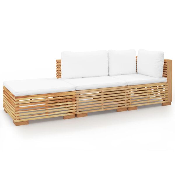 vidaXL Set Divani da Giardino 3 pz con Cuscini Legno Massello di Teak