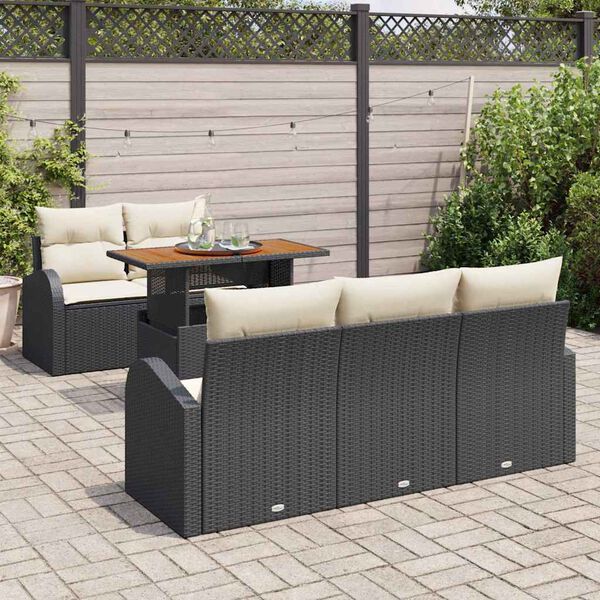 vidaXL Set Divano da Giardino con cuscino 6 pcs Nero e crema