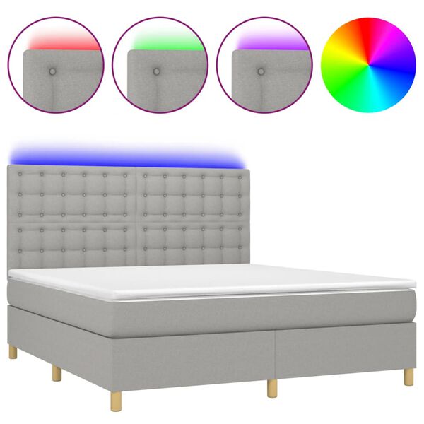 vidaXL Letto a Molle Materasso e LED Grigio Chiaro 180x200 cm Tessuto