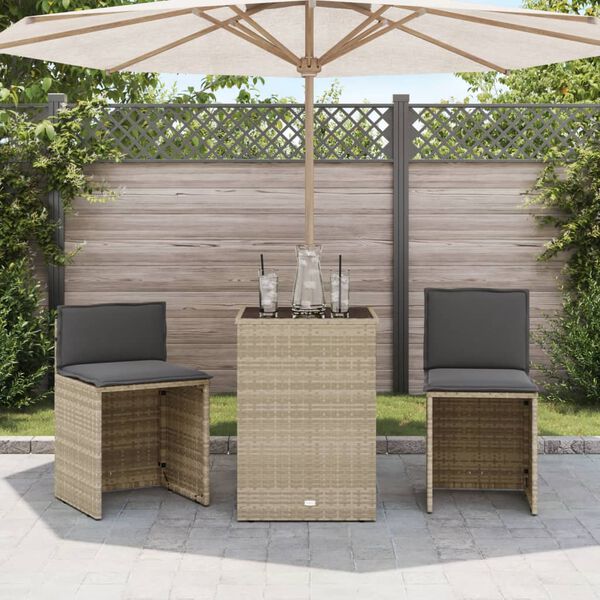 vidaXL Set da Bistrò 3 pz con Cuscini Grigio Chiaro in Polyrattan