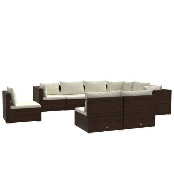 vidaXL Set Divani da Giardino 9 pz con Cuscini in Polyrattan Marrone