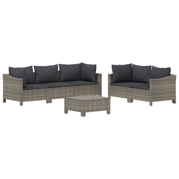 vidaXL Set Divani da Giardino 6 pz con Cuscini in Polyrattan Grigio
