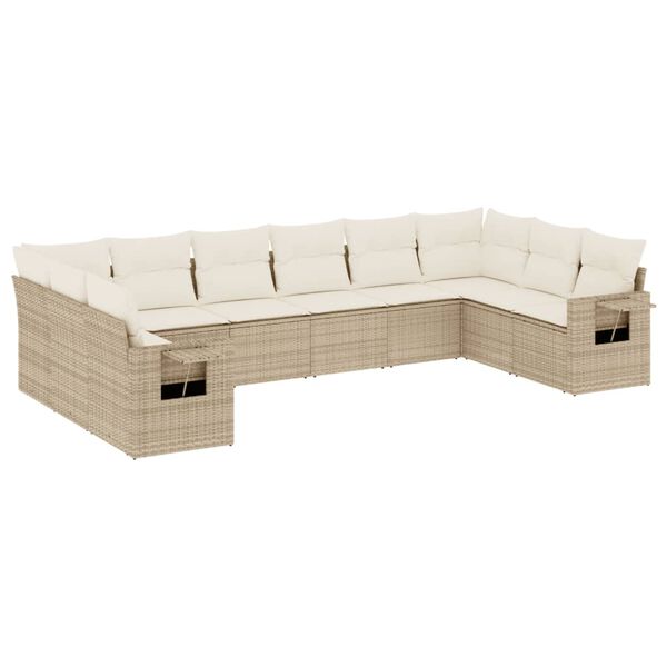vidaXL Set Divano da Giardino 10 pz con Cuscini Beige in Polyrattan
