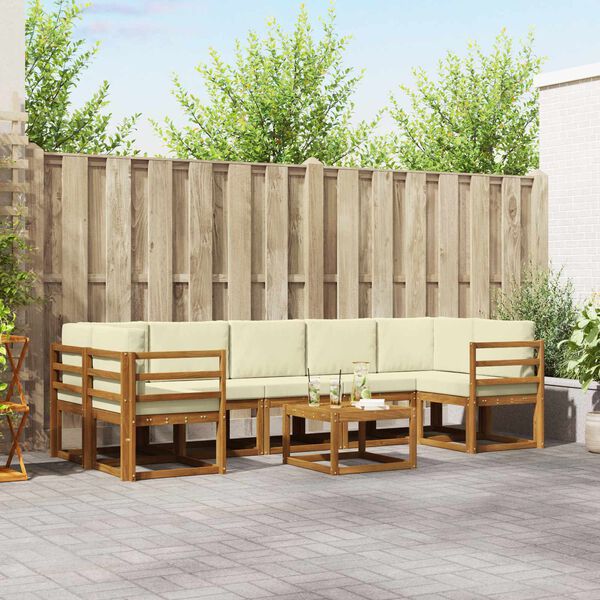vidaXL Set di divani da esterno con cuscino 8 pcs Naturale e Crema