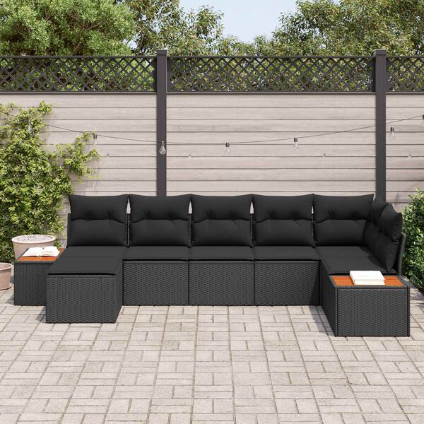 vidaXL Set Divano da Giardino 7 pcs Nero Rattan in Polipropilene