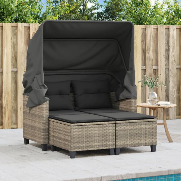 vidaXL Divano Giardino 2 Posti Tetto Sgabelli Grigio Chiaro Polyrattan