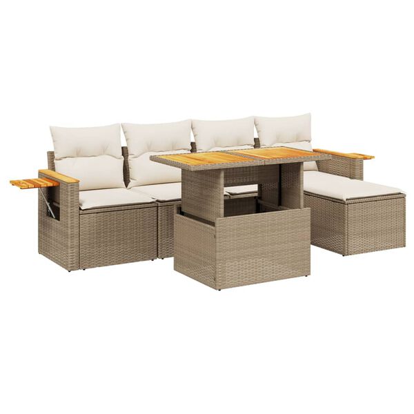 vidaXL Set Divano da Giardino 6 pz con Cuscini Beige in Polyrattan