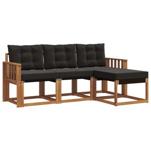 vidaXL Set di divani da esterno con cuscino 4 pcs Naturale e Nero