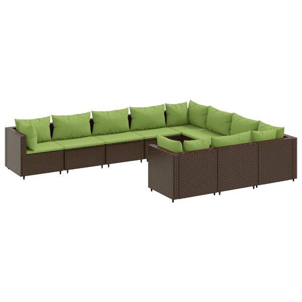vidaXL Set Divani da Giardino 10pz con Cuscini in Polyrattan Marrone