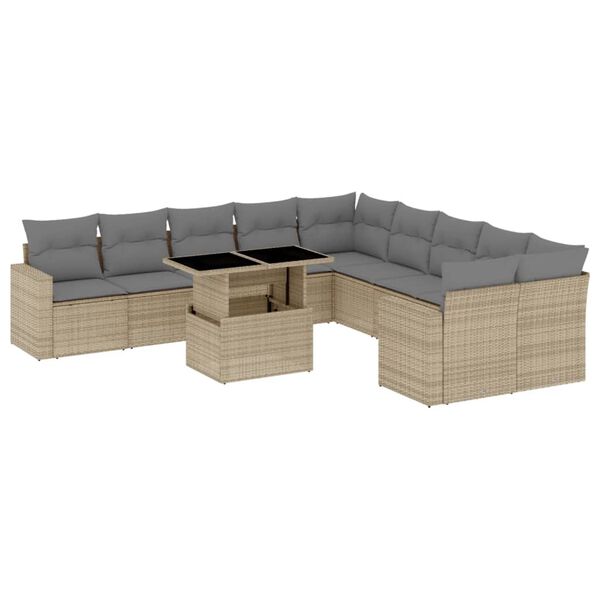 vidaXL Set Divani da Giardino 11 pz con Cuscini Beige in Polyrattan