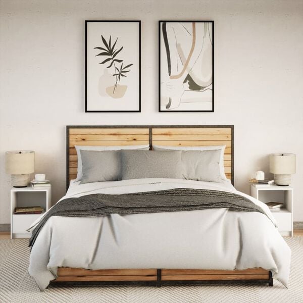 vidaXL Comodini con Luci LED 2pz Bianchi in Legno Multistrato