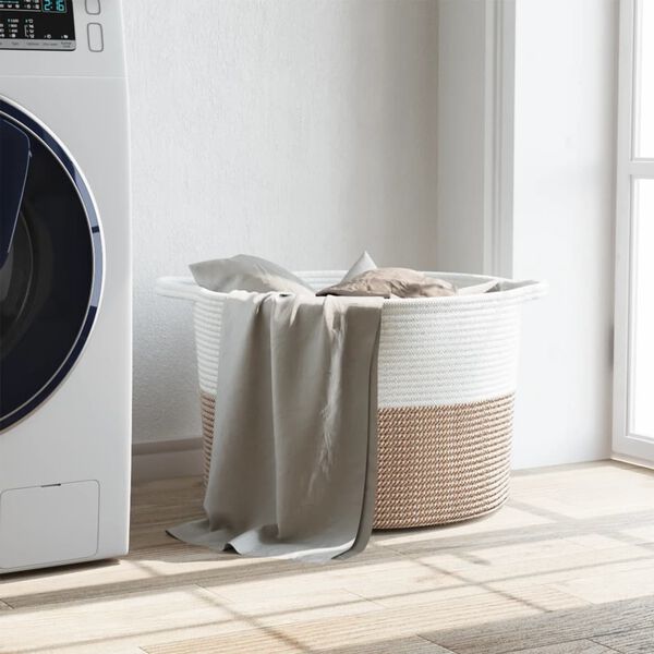 vidaXL Cesto per Biancheria Marrone e Bianco Ø55x36 cm in Cotone