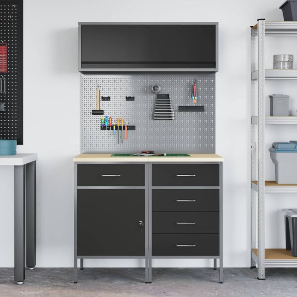vidaXL Set di mobili da lavoro con cassetto con lo scaffale 5 pcs Nero