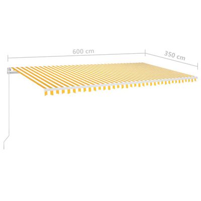 vidaXL Tenda da Sole Retrattile Manuale LED 600x350 cm Giallo e Bianco