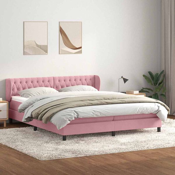 vidaXL Giroletto a Molle con Materassi Rosa 200x210 cm in Velluto