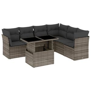 vidaXL Set Divani da Giardino 7 pz con Cuscini Grigio in Polyrattan