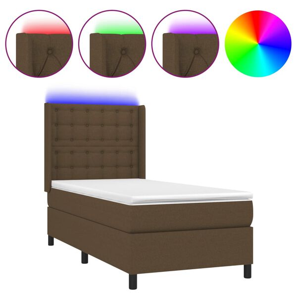 vidaXL Letto a Molle Materasso e LED Marrone Scuro 80x200cm in Tessuto