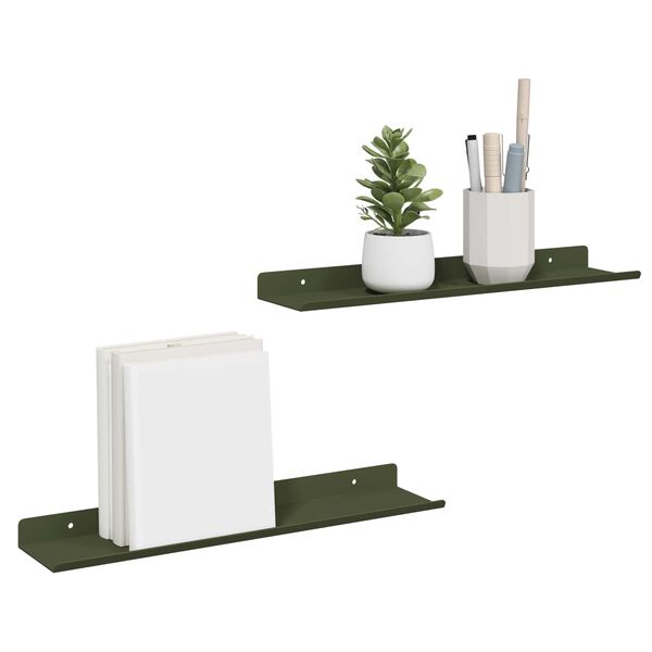 vidaXL Mensola sospesa 2 pcs Verde oliva 40 x 8,5 x 2,5 cm Acciaio