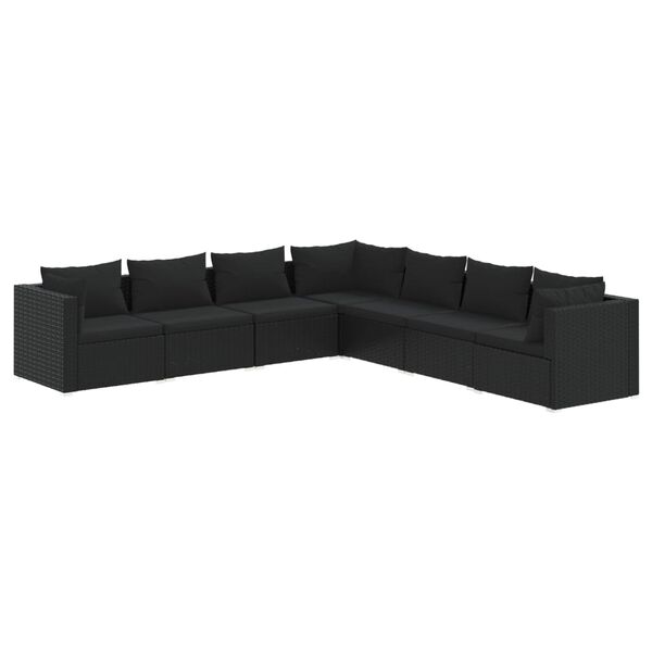 vidaXL Set Divani da Giardino 7 pz con Cuscini in Polyrattan Nero