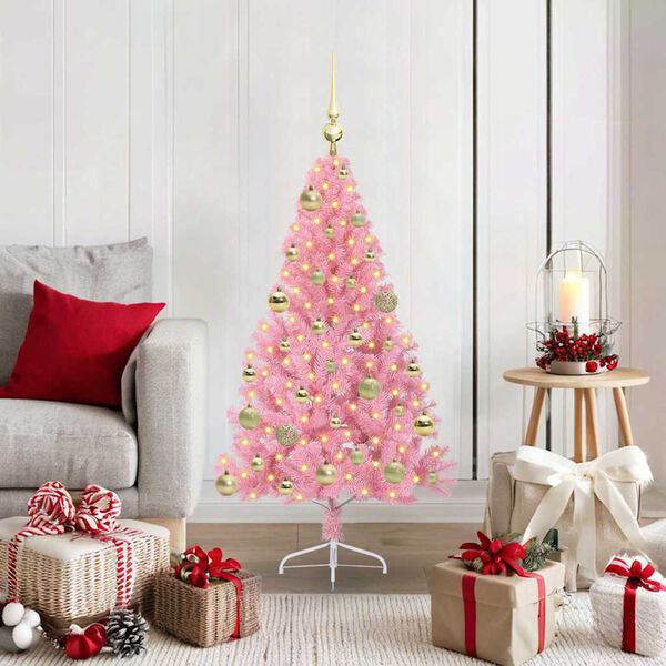 vidaXL Albero di Natale artificiale con luci integrate Rosa 120 cm PVC