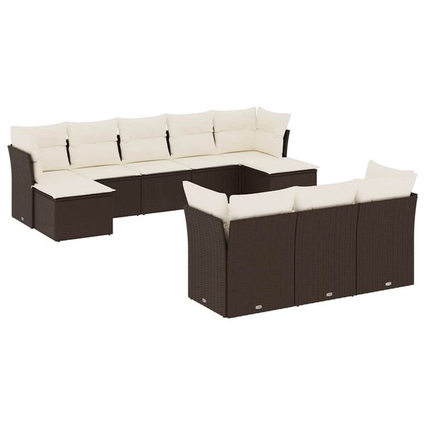 vidaXL Set Divani da Giardino 10pz con Cuscini in Polyrattan Marrone