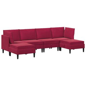 vidaXL Set di mobili per il soggiorno 6 pz Rosso Vino Velluto