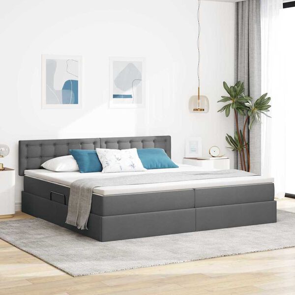 vidaXL Letto con contenitore e LED Grigio scuro 200 x 200 cm Tessuto