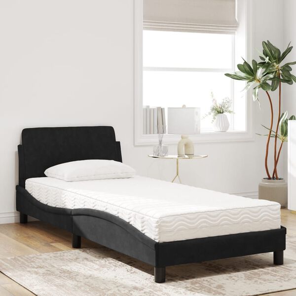 vidaXL Letto con Materasso Dover Nero 90x200 cm in Velluto