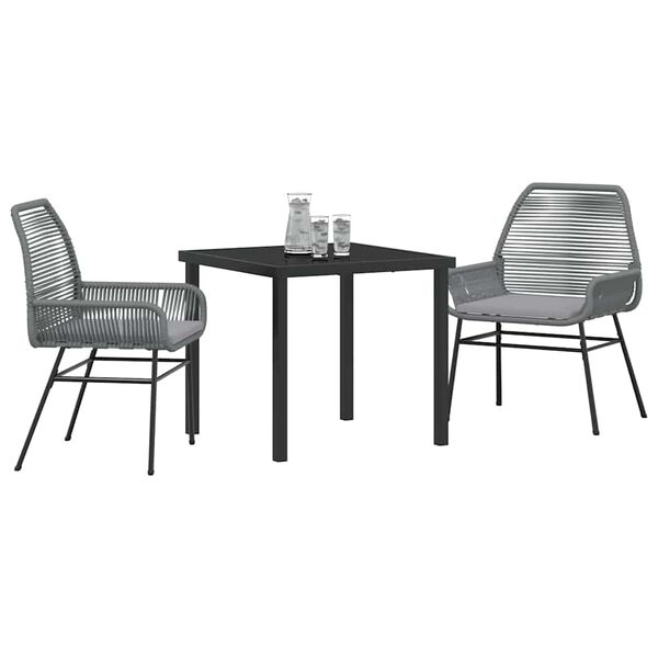vidaXL Set da Pranzo per Giardino con cuscino 3 pcs Grigio polyrattan
