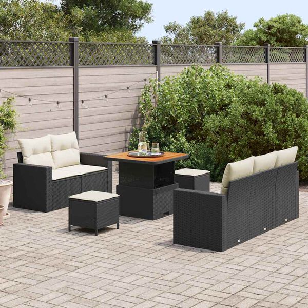 vidaXL Set Divano da Giardino 8 pcs Nero e Crema polyrattan