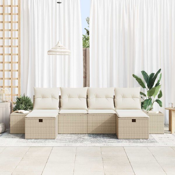 vidaXL Set Divano da Giardino con cuscino 6 pcs Beige polyrattan