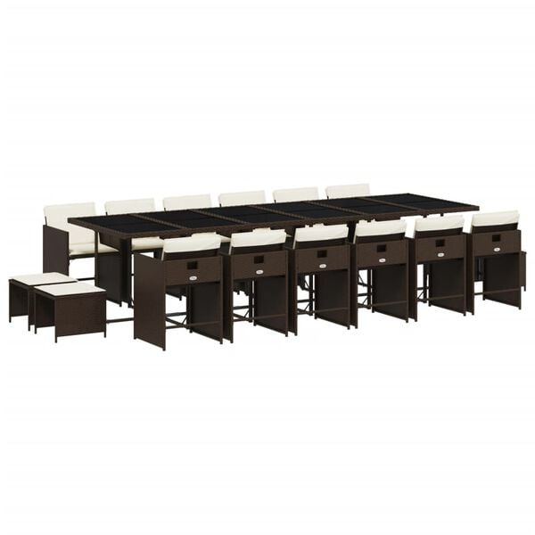 vidaXL Set da Pranzo da Giardino 17 pz con Cuscini Marrone Polyrattan