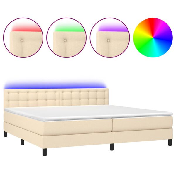 vidaXL Letto a Molle Materasso e LED bianco 200x200cm in Tessuto