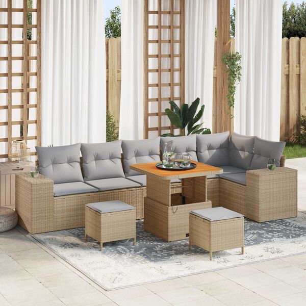 vidaXL Set Divano da Giardino con cuscino 9 pcs Beige polyrattan