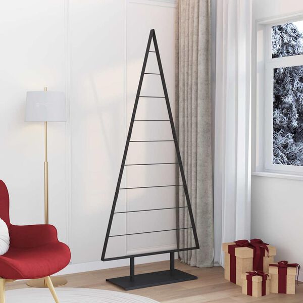 vidaXL Albero di Natale in metallo con supporto Nero 210 cm Acciaio