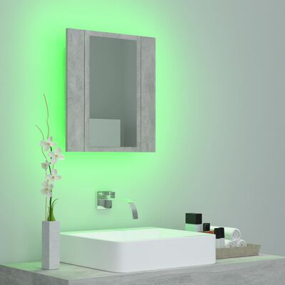 vidaXL Armadietto a Specchio con Luci LED Grigio Cemento in Acrilico