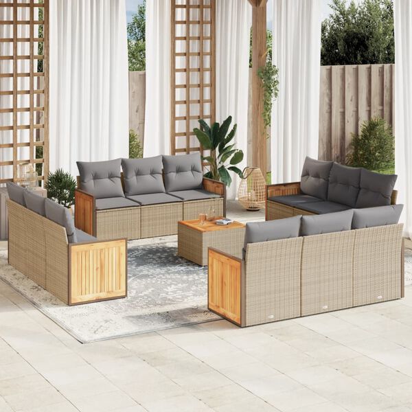 vidaXL Set Divano da Giardino 13 pz con Cuscini Beige in Polyrattan