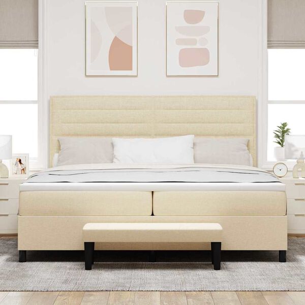 vidaXL Letto a molle con materasso Crema 200 x 200 cm Tessuto