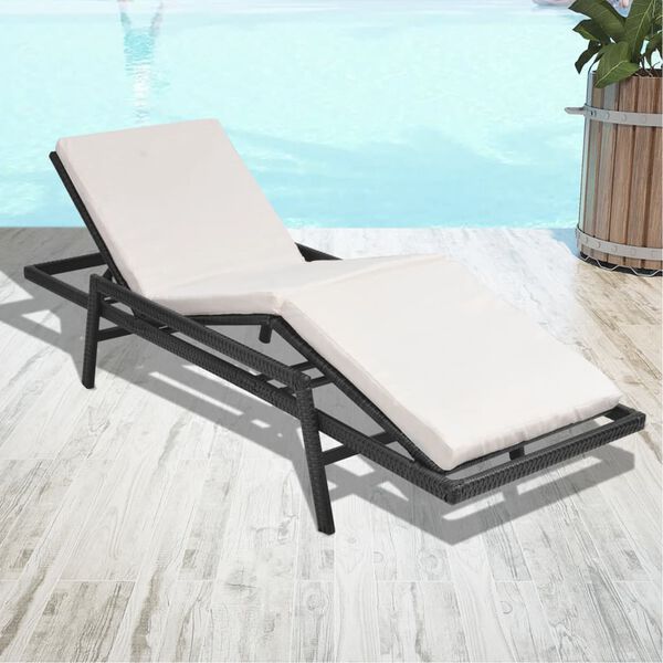 vidaXL Lettino Prendisole con Cuscino in Polyrattan Nero
