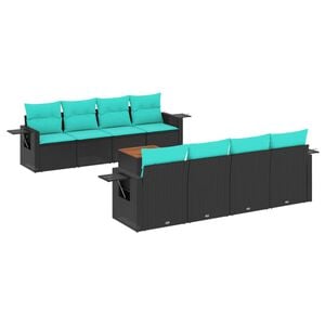 vidaXL Set Divani da Giardino 9 pz con Cuscini Nero in Polyrattan